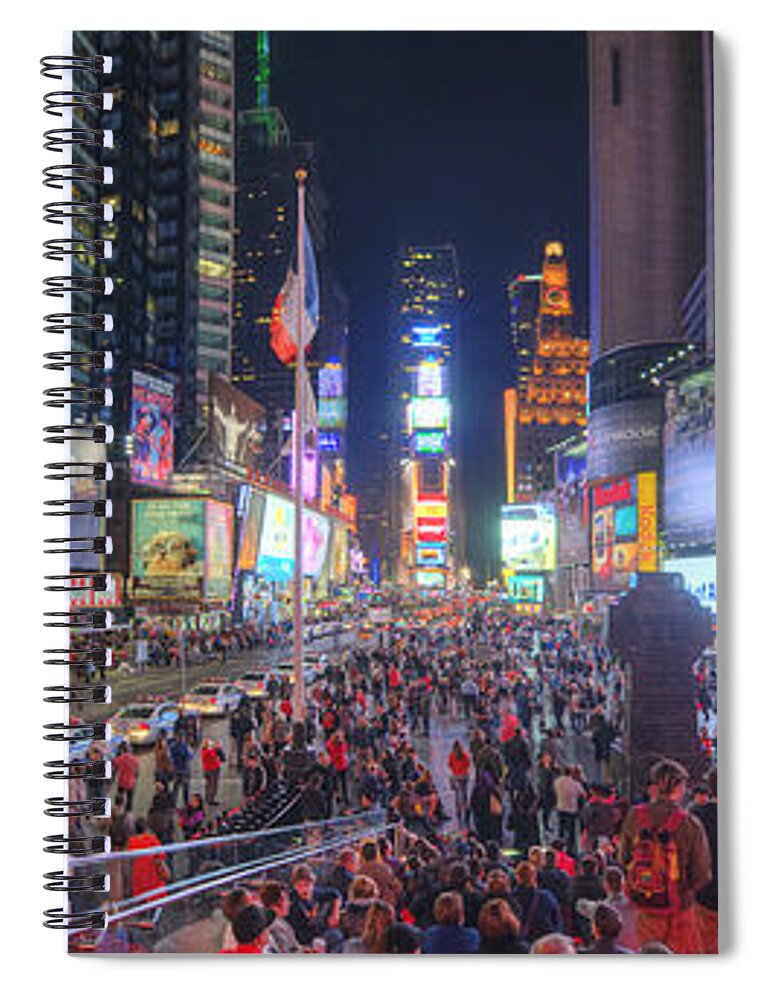 Art Spiral Notebook featuring the photograph NYC Times Square Panorama by Yhun Suarez