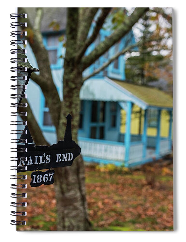 Oak Spiral Notebook featuring the photograph Oak Bluffs Cottages Trail's End Sign Lat Autumn Fall Martha's Vineyard Cape Cod by Toby McGuire