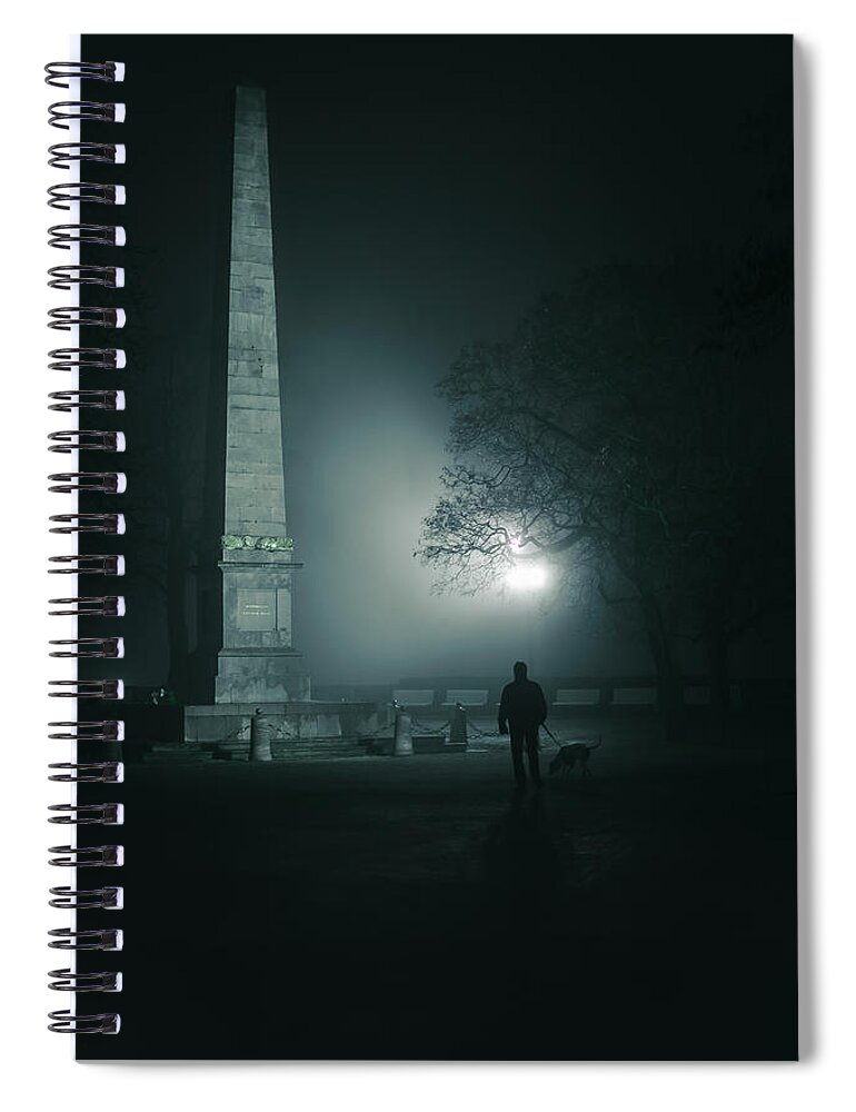 Jenny Rainbow Fine Art Photography Spiral Notebook featuring the photograph Obelisk. Misty Nights in Brno by Jenny Rainbow