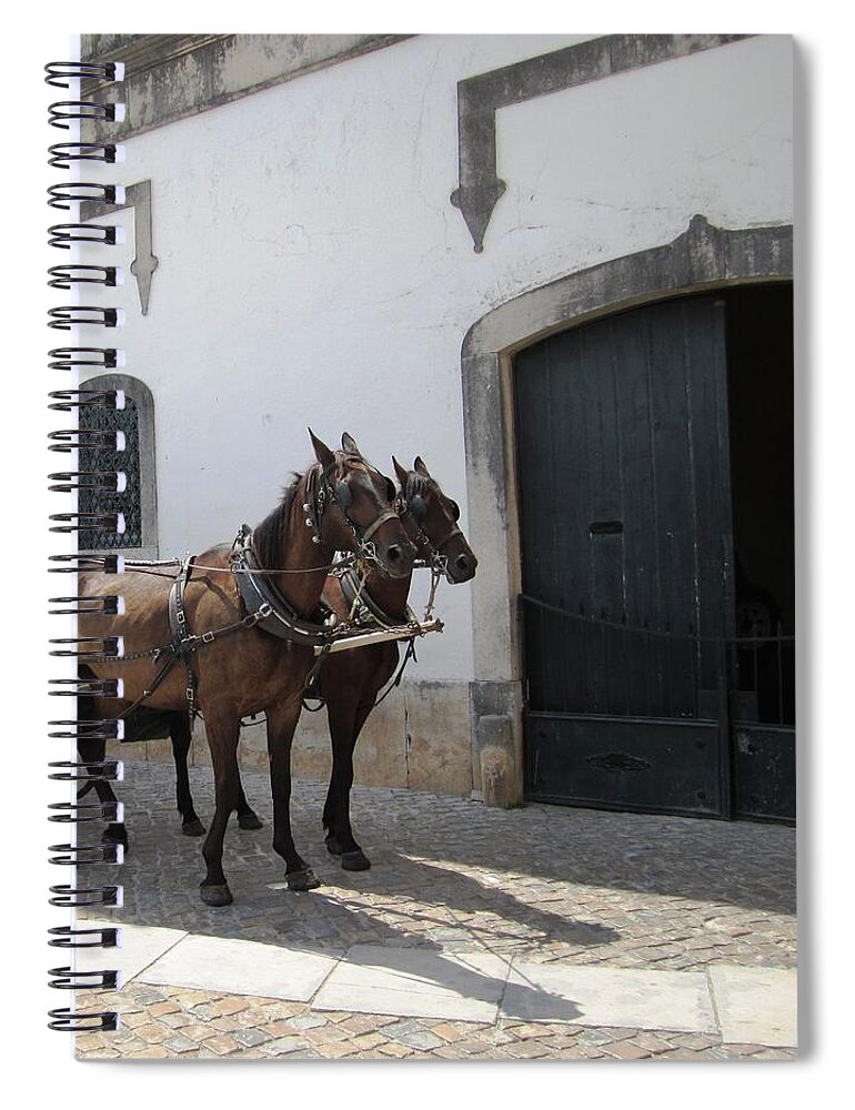 Obidos Spiral Notebook featuring the photograph Obidos Horses II Portugal by John Shiron
