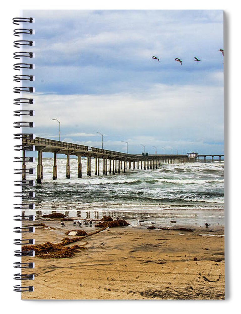  Spiral Notebook featuring the photograph Ocean Beach Pier Fishing Airforce by Daniel Hebard