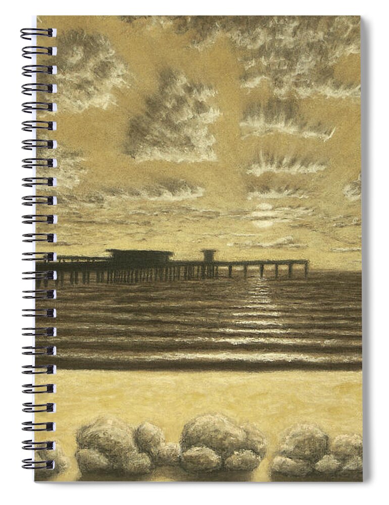 Ocean Spiral Notebook featuring the pastel Ocean Beach Pier Sunset 01 by Michael Heikkinen