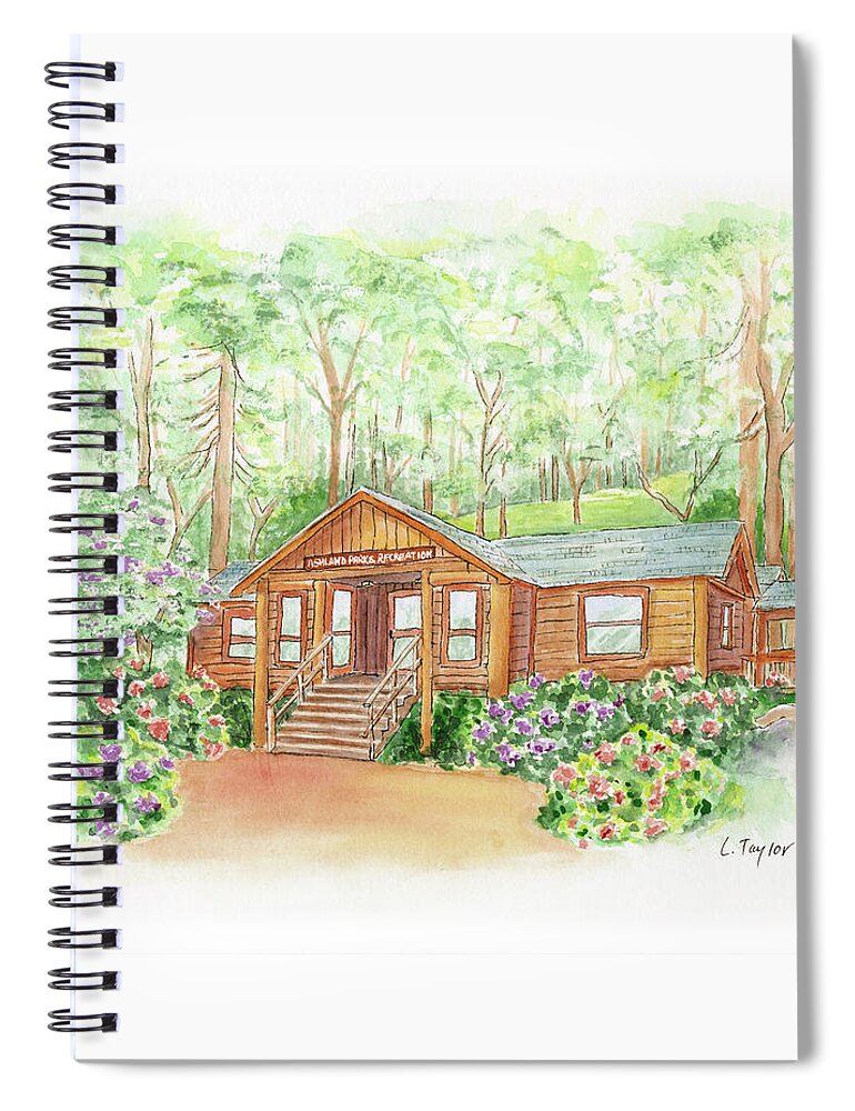 Log Cabin Spiral Notebook featuring the painting Office in the Park by Lori Taylor
