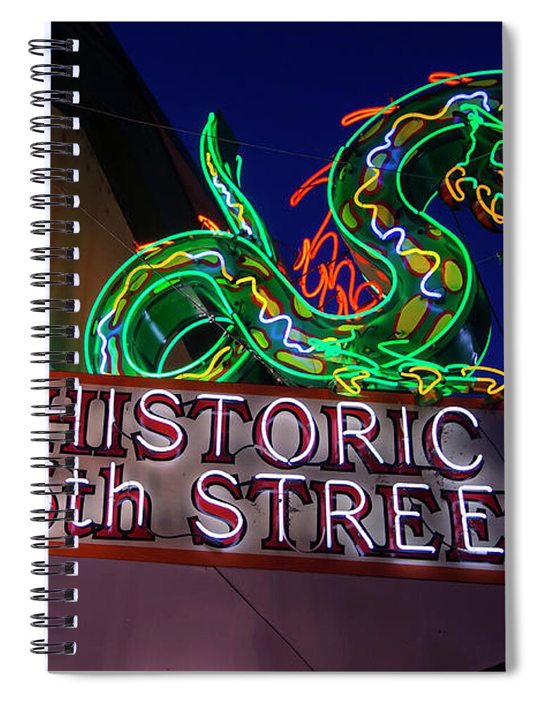 Utah Spiral Notebook featuring the photograph Ogden's Historic 25th Street Neon Dragon Sign by Gary Whitton