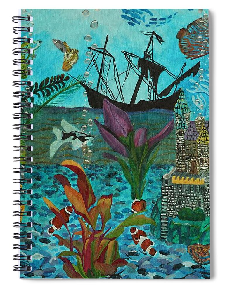 Fish Spiral Notebook featuring the painting Oh look a Castle by David Bigelow