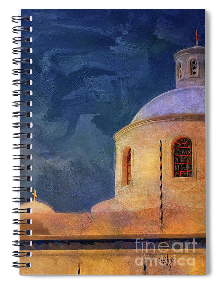 Church Spiral Notebook featuring the digital art Oia Sunset Imagined by Lois Bryan