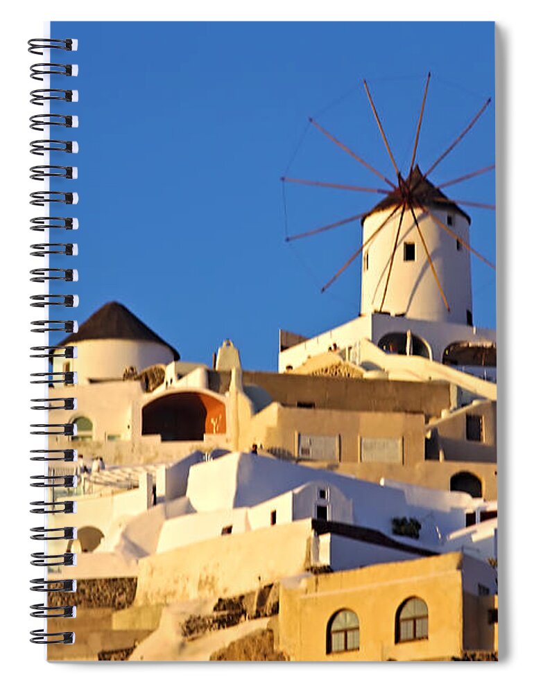 Santorini Spiral Notebook featuring the photograph Oia Windmill by Jeremy Hayden