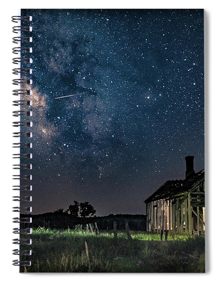 Kenton Spiral Notebook featuring the photograph Oklahoma Milky Way Over Old School House with Ghost Teacher by Bert Peake