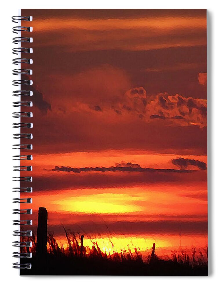 Oklahoma Sky Spiral Notebook featuring the mixed media Oklahoma Sky at Daybreak by Shelli Fitzpatrick