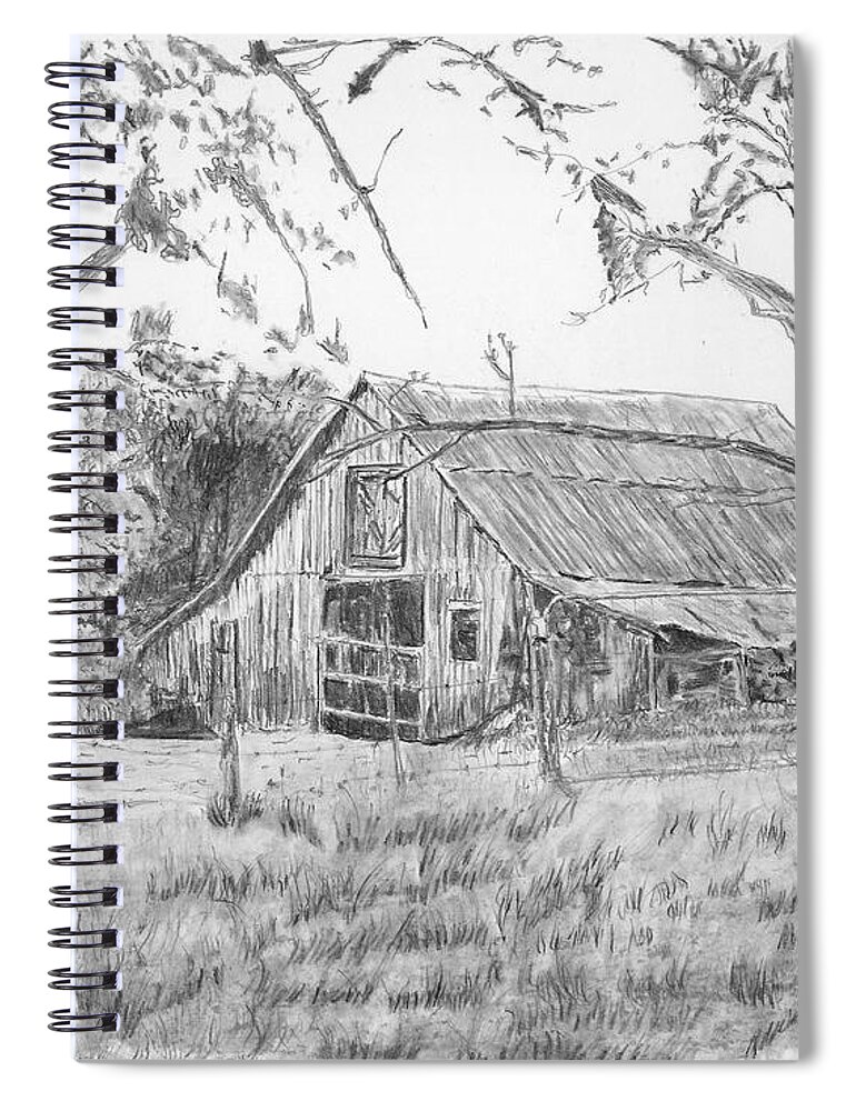 Old Barn Spiral Notebook featuring the drawing Old Barn 2 by Barry Jones