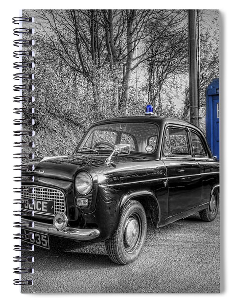 Art Spiral Notebook featuring the photograph Old British Police Car And Tardis by Yhun Suarez