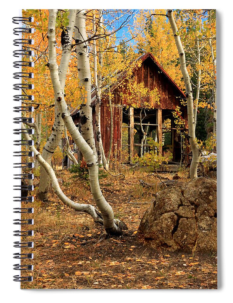 Cabin Spiral Notebook featuring the photograph Old Cabin In The Aspens by James Eddy