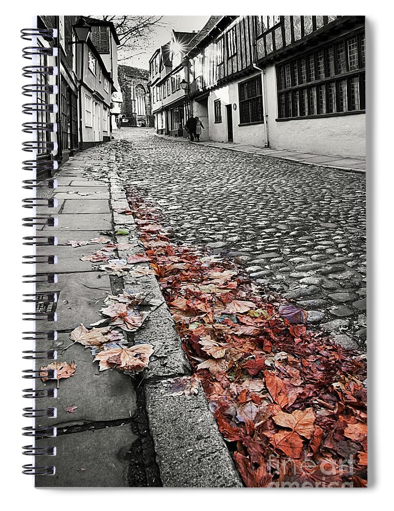 Street Spiral Notebook featuring the photograph Old cobbled street black and white by Simon Bratt