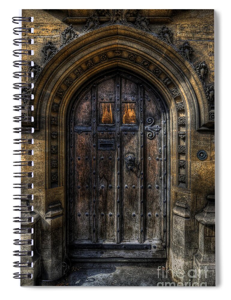 Yhun Suarez Spiral Notebook featuring the photograph Old College Door - Oxford by Yhun Suarez