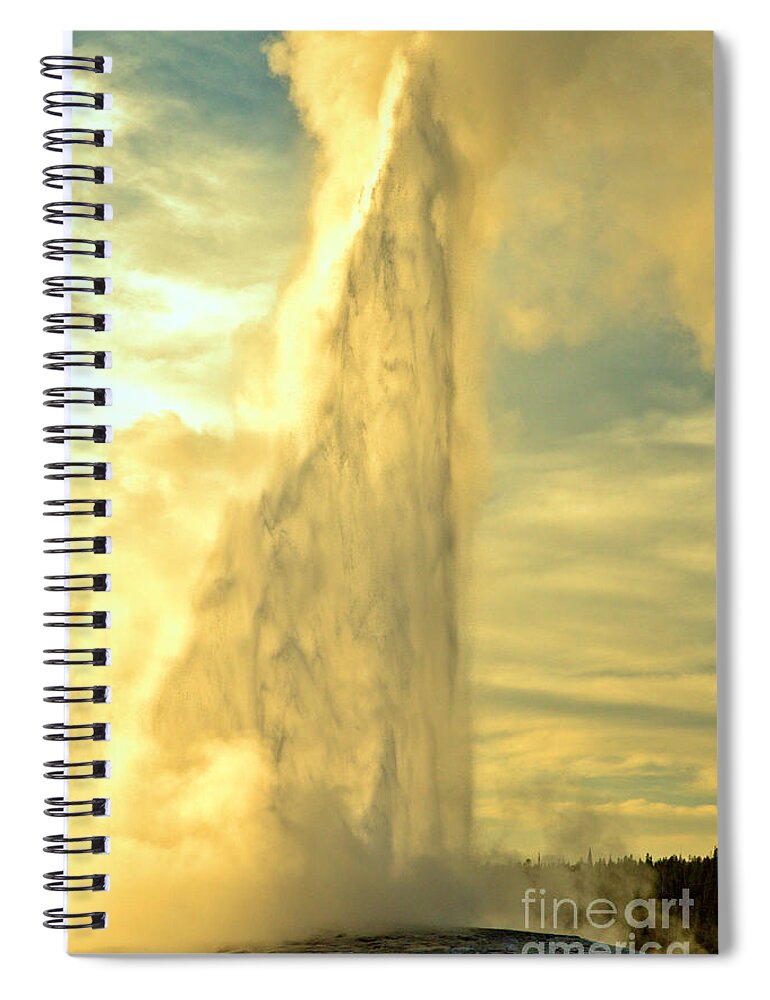 Old Faithful Spiral Notebook featuring the photograph Old Faithful Spring Sunset Eruption by Adam Jewell
