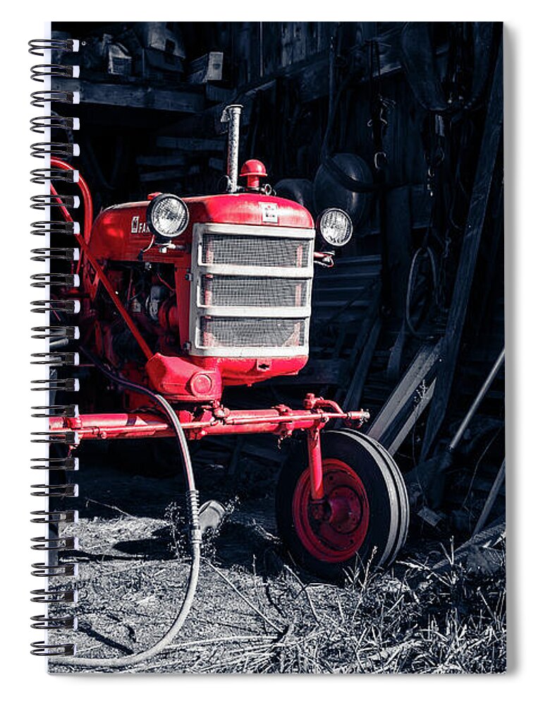 Hardwick Spiral Notebook featuring the photograph Old Farmall Vintage Tractor in the Barn by Edward Fielding