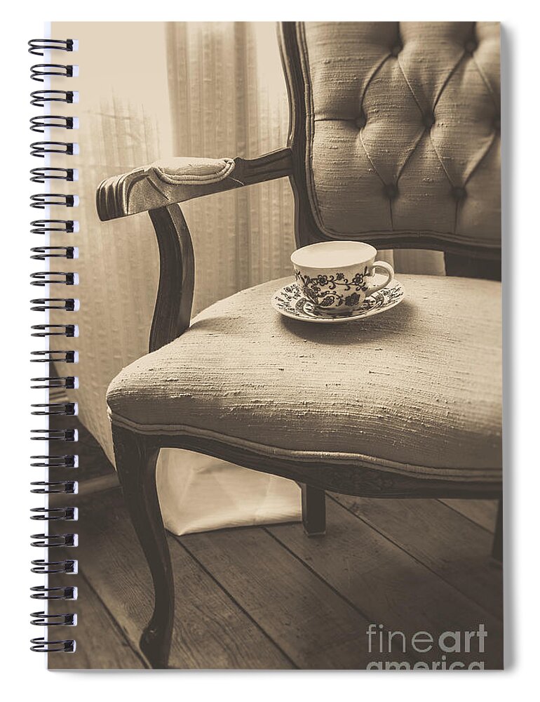 Cottage Spiral Notebook featuring the photograph Old Friend China Tea Up on Chair by Edward Fielding