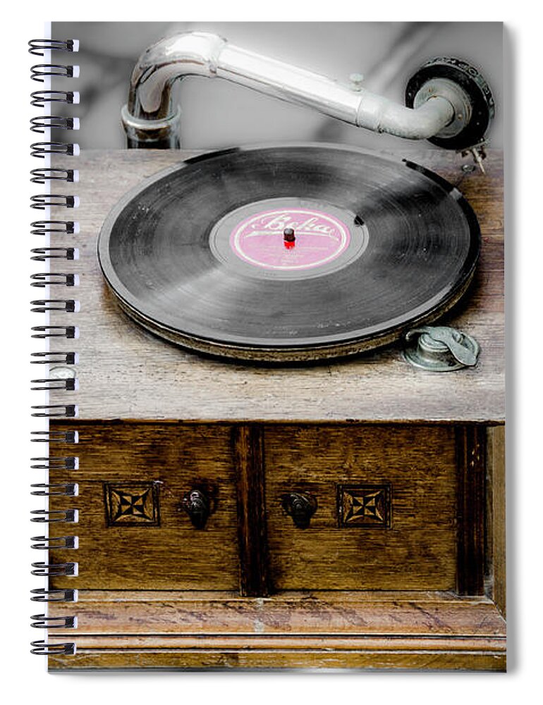 Decoration Spiral Notebook featuring the photograph Old Gramophone by Wolfgang Stocker