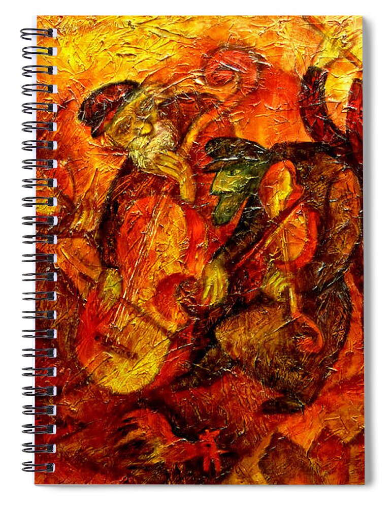Jewish Music Spiral Notebook featuring the painting Old Klezmer Band by Leon Zernitsky