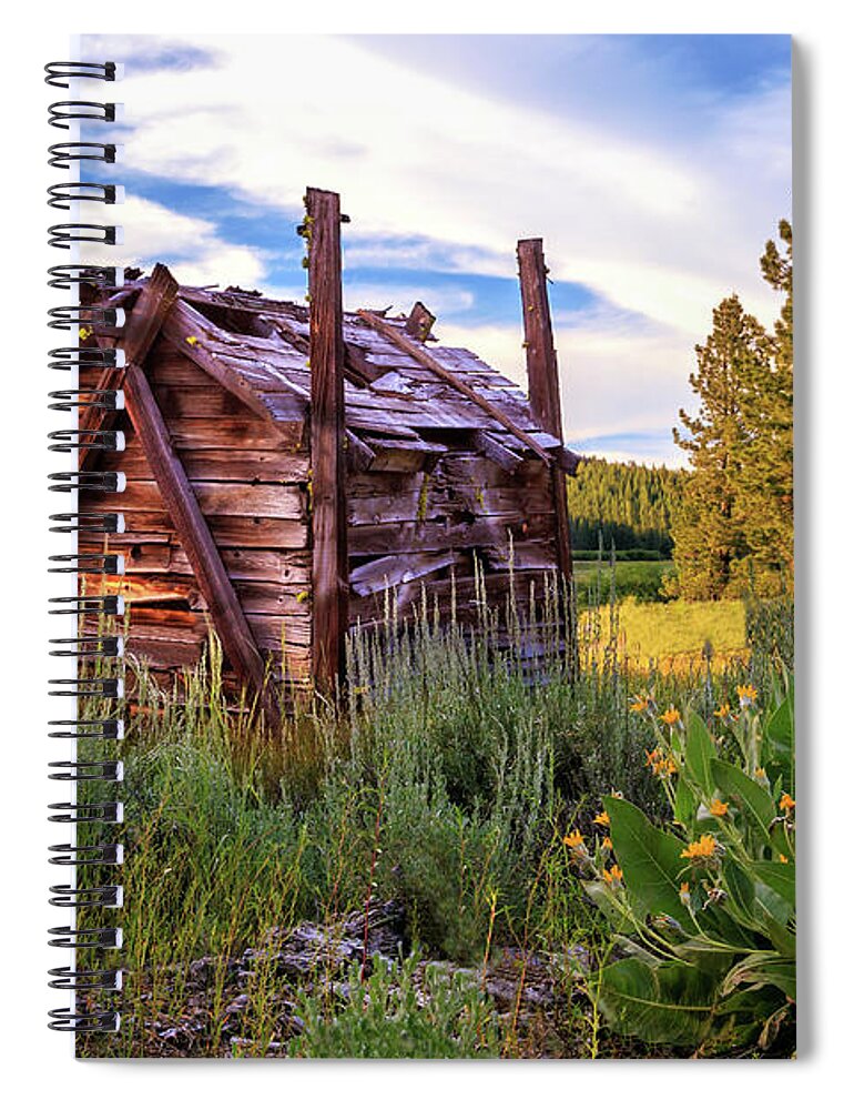 Cabin Spiral Notebook featuring the photograph Old Lumber Mill Cabin by James Eddy