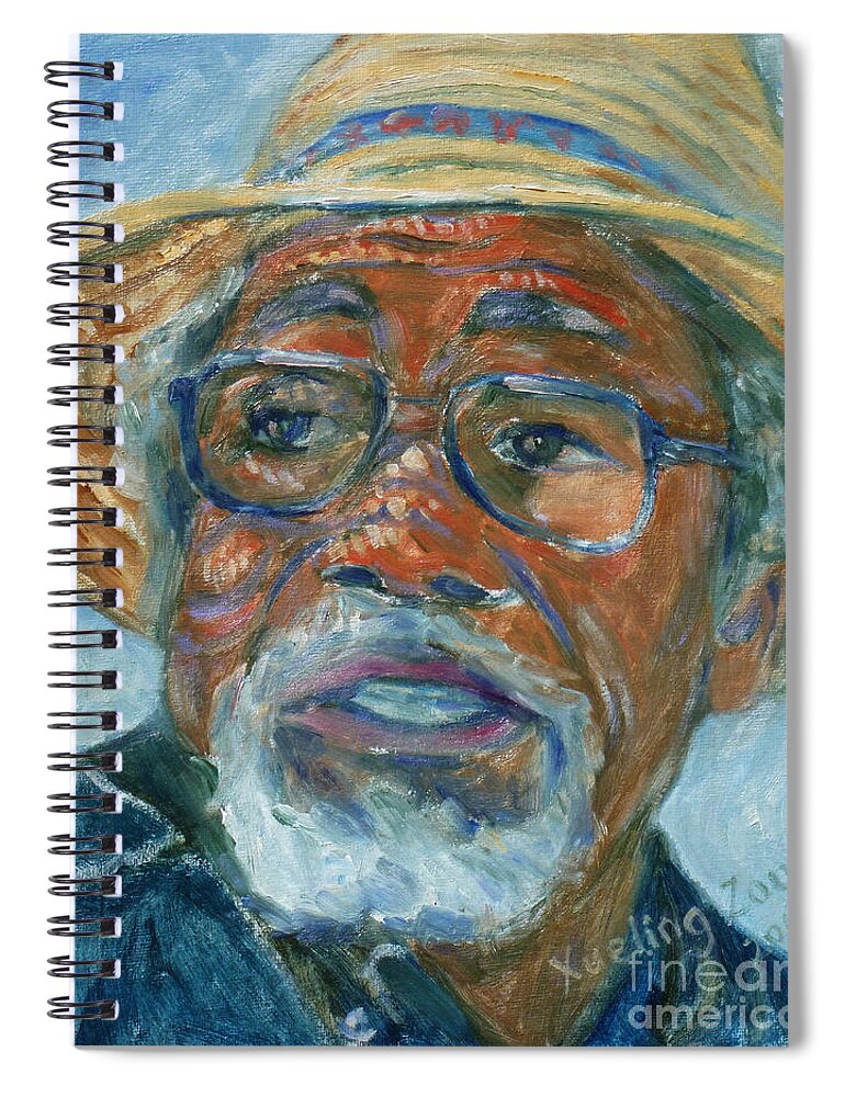 African American Spiral Notebook featuring the painting Old Man Wearing A Hat by Xueling Zou