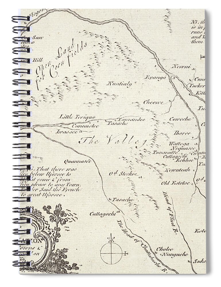 America Spiral Notebook featuring the drawing Old map of the Cherokee Nation by Roy Pedersen