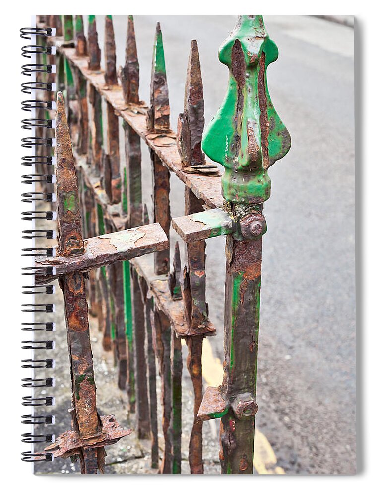 Abandon Spiral Notebook featuring the photograph Old metal railings by Tom Gowanlock