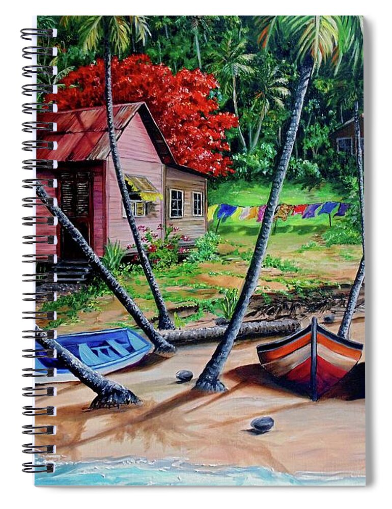 Tropical Spiral Notebook featuring the painting Old Palatuvia Tobago by Karin Dawn Kelshall- Best