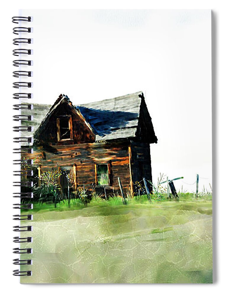 Abandoned Spiral Notebook featuring the digital art Old sagging house by Debra Baldwin