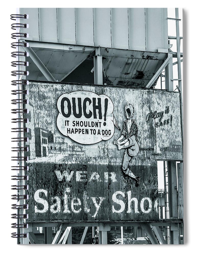 Sign Spiral Notebook featuring the photograph Old shipyard sign by Jason Hughes