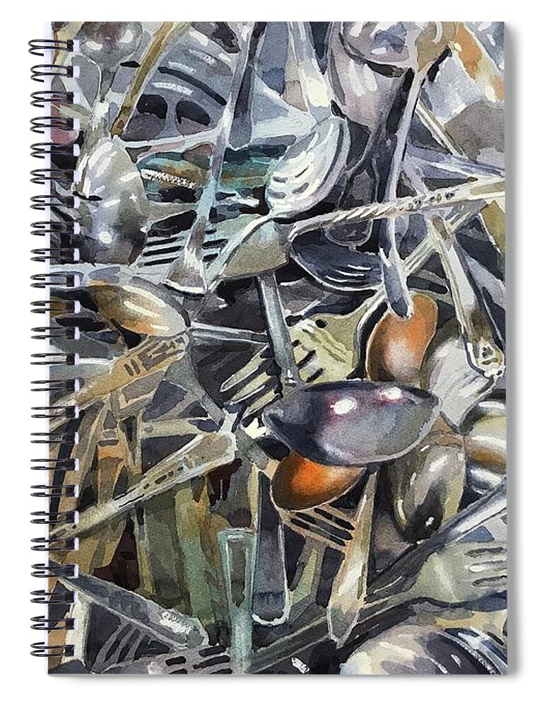 Spoon Spiral Notebook featuring the painting Old Silverware by Spencer Meagher