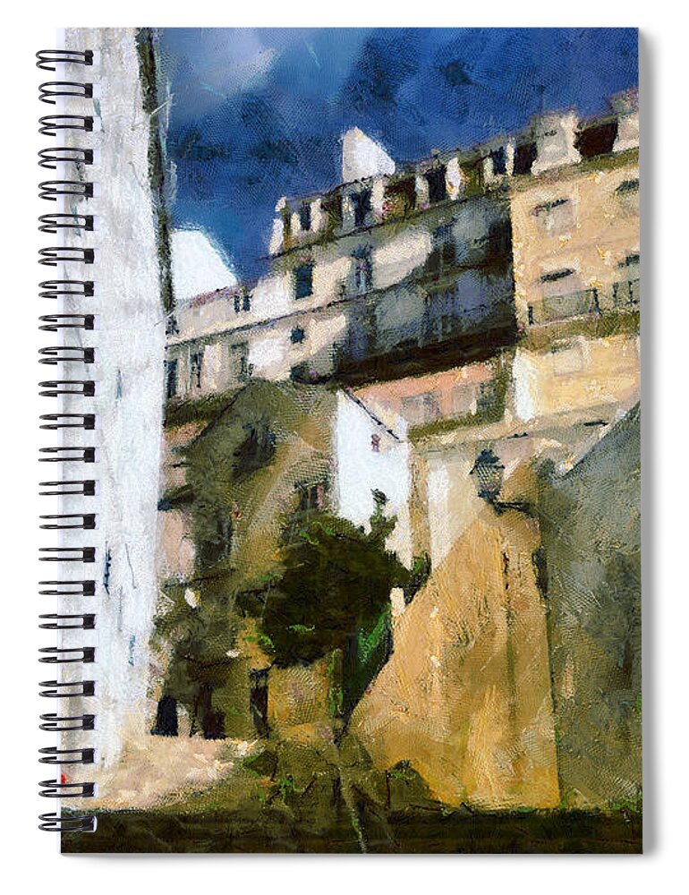 Alfama Spiral Notebook featuring the painting Old stairs in Lisbon by Dimitar Hristov