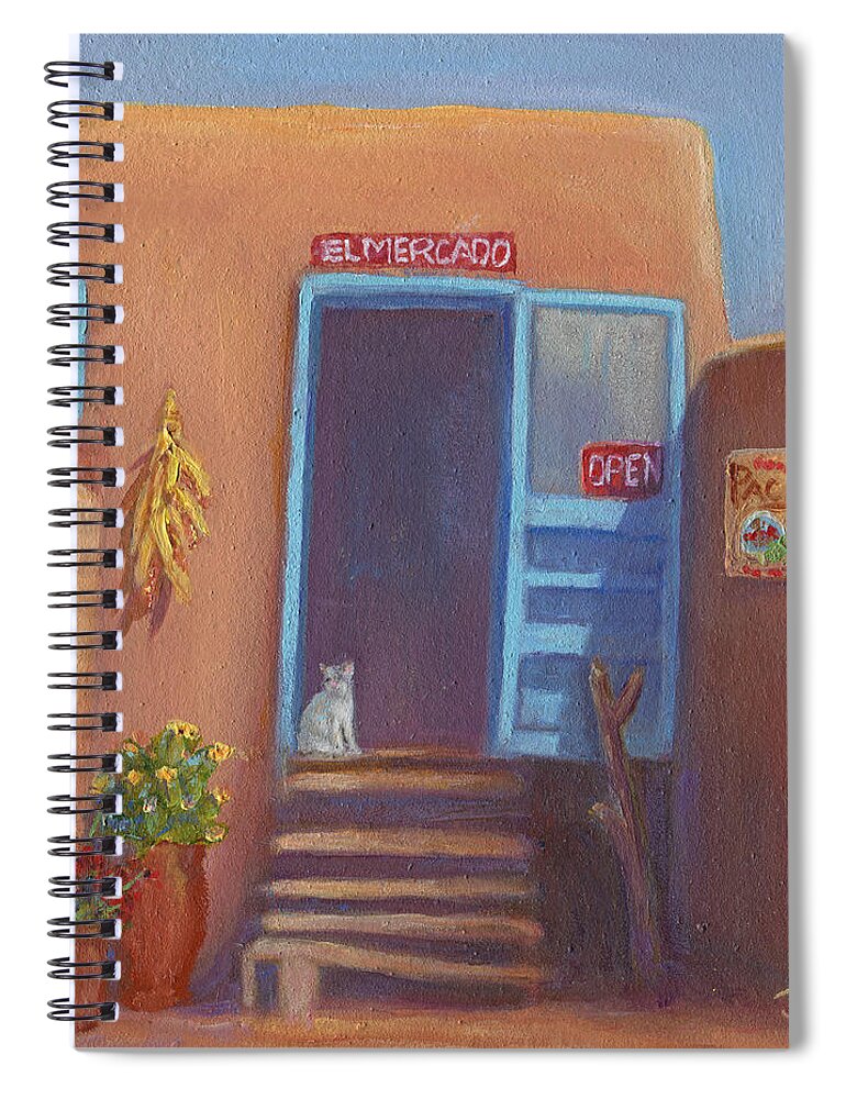 Adobe Spiral Notebook featuring the painting Old Taos Grocery by June Hunt