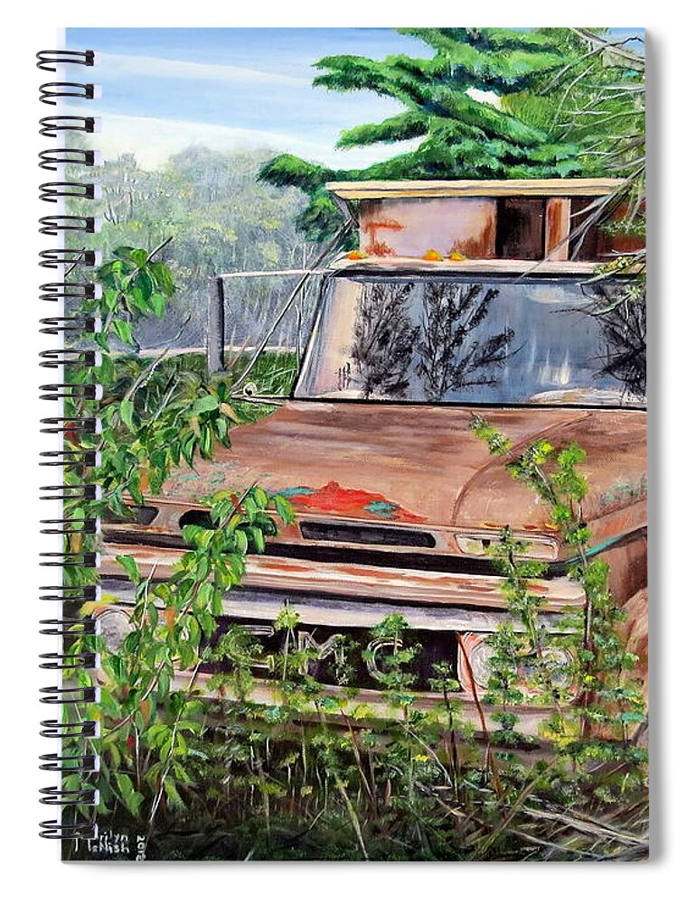 Old Truck Spiral Notebook featuring the painting Old truck rusting by Marilyn McNish