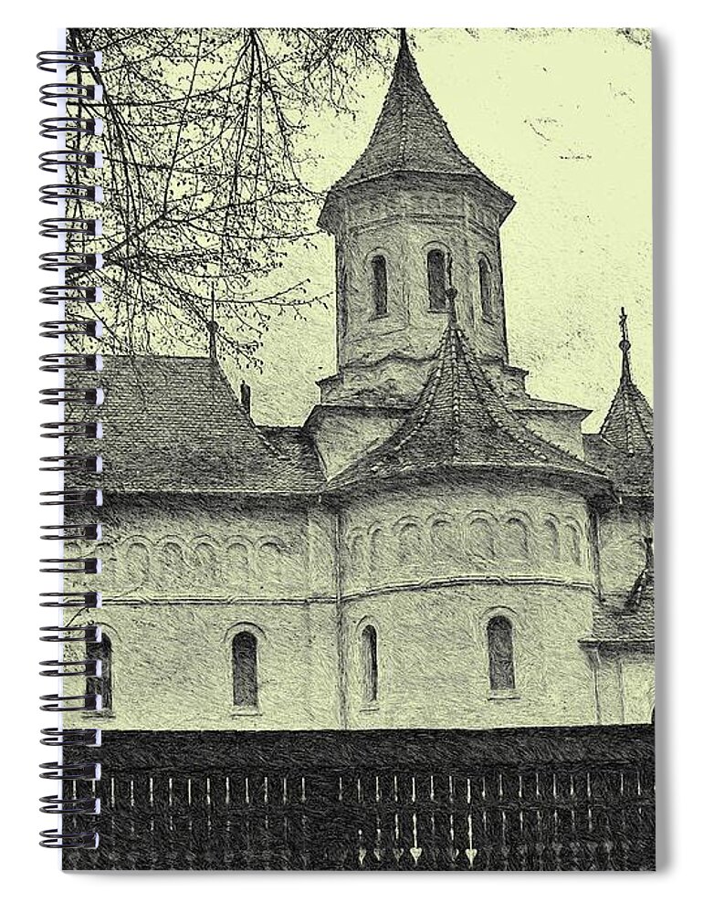 Chapel Spiral Notebook featuring the digital art Old Village Church by Jeffrey Kolker