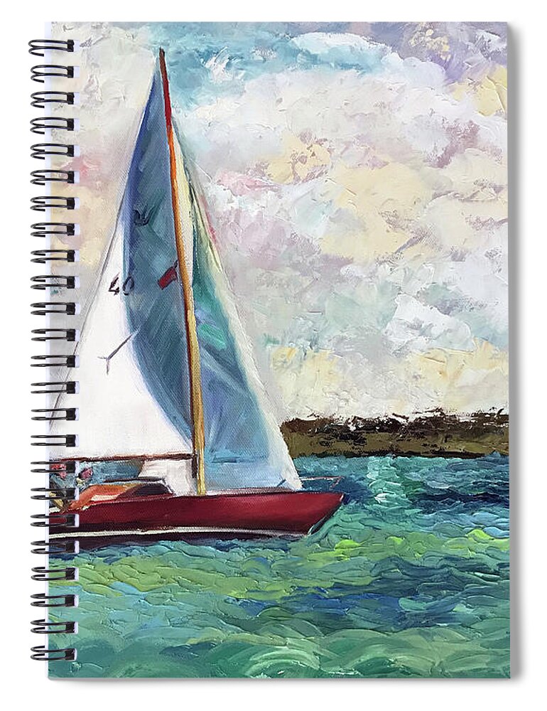 Seascape Spiral Notebook featuring the painting Ollie and Molly Take Mara Sailing by Josef Kelly