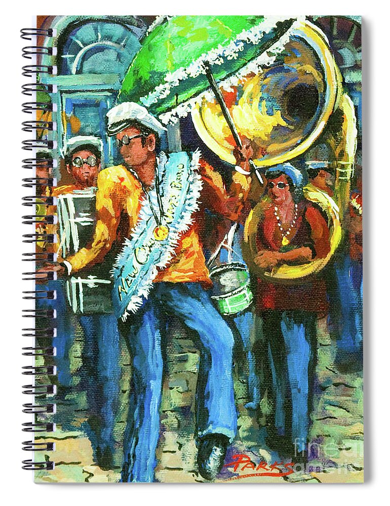 Louisiana Street Band Spiral Notebook featuring the painting Olympia Brass Band by Dianne Parks