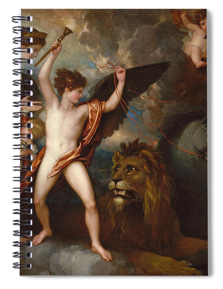 Benjamin West Spiral Notebook featuring the painting Omnia Vincit Amor or The Power of Love in the Three Elements by Benjamin West