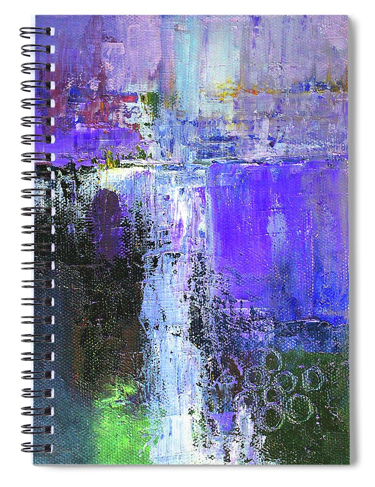 Ultraviolet Abstract Spiral Notebook featuring the painting On the Edge by Nancy Merkle