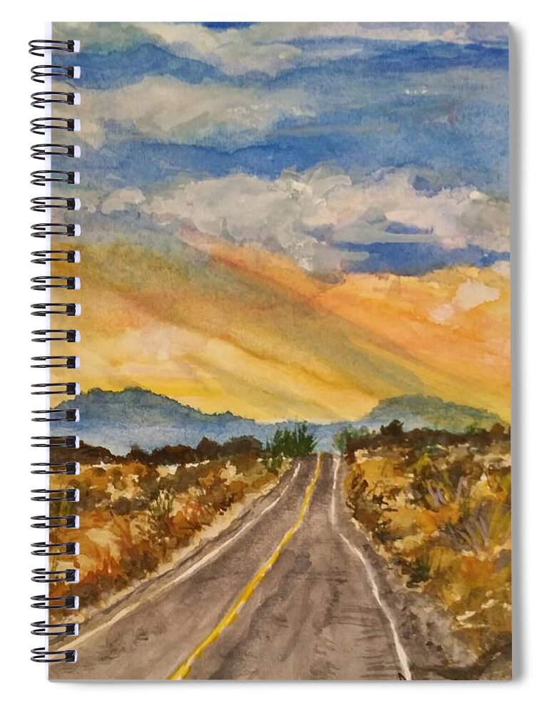 Sunset Spiral Notebook featuring the painting On the Road Again by Cheryl Wallace