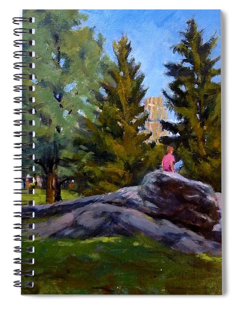 Landscape Spiral Notebook featuring the painting On the Rocks in Central Park by Peter Salwen
