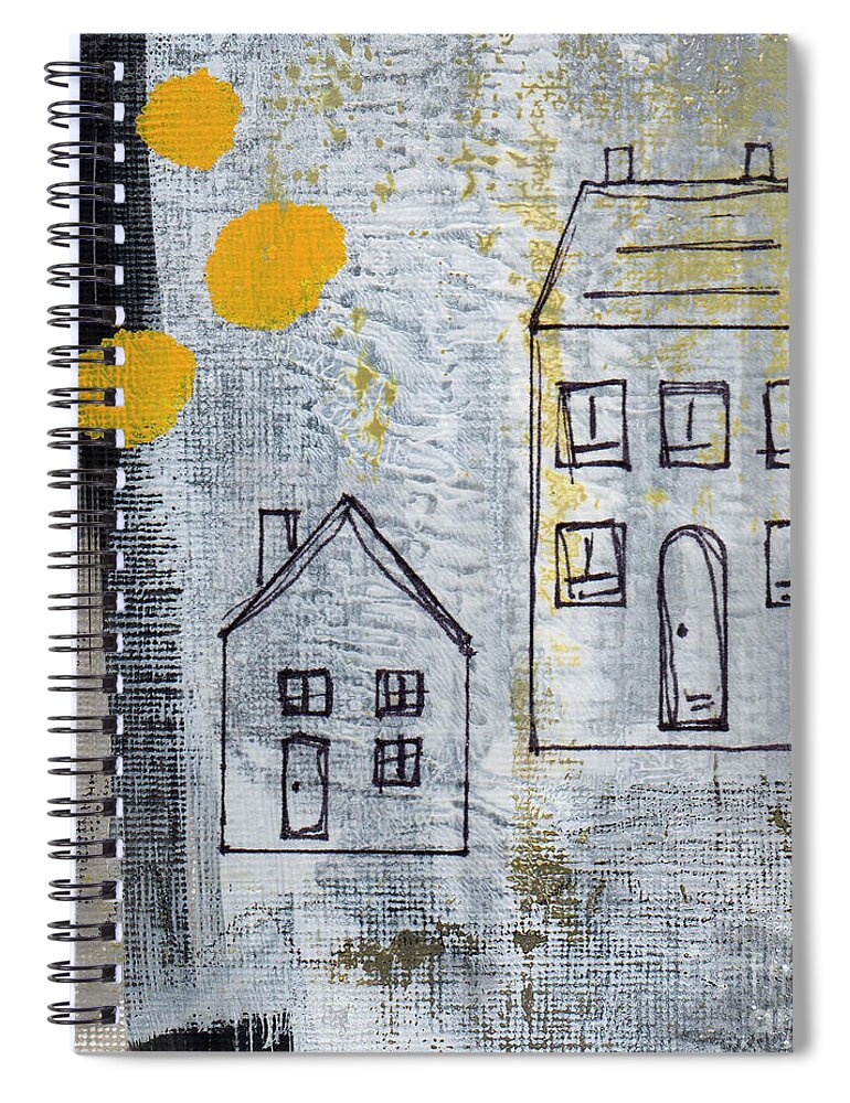 Abstract Spiral Notebook featuring the painting On The Same Street by Linda Woods
