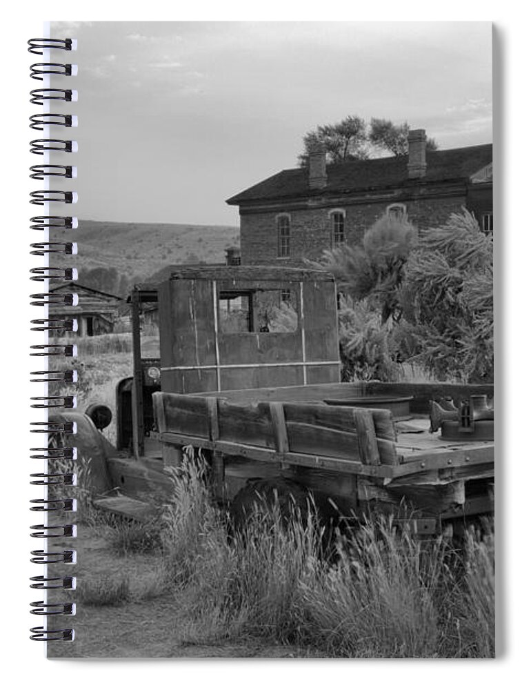 Bannack Spiral Notebook featuring the photograph On The Way To Town Black And White by Adam Jewell