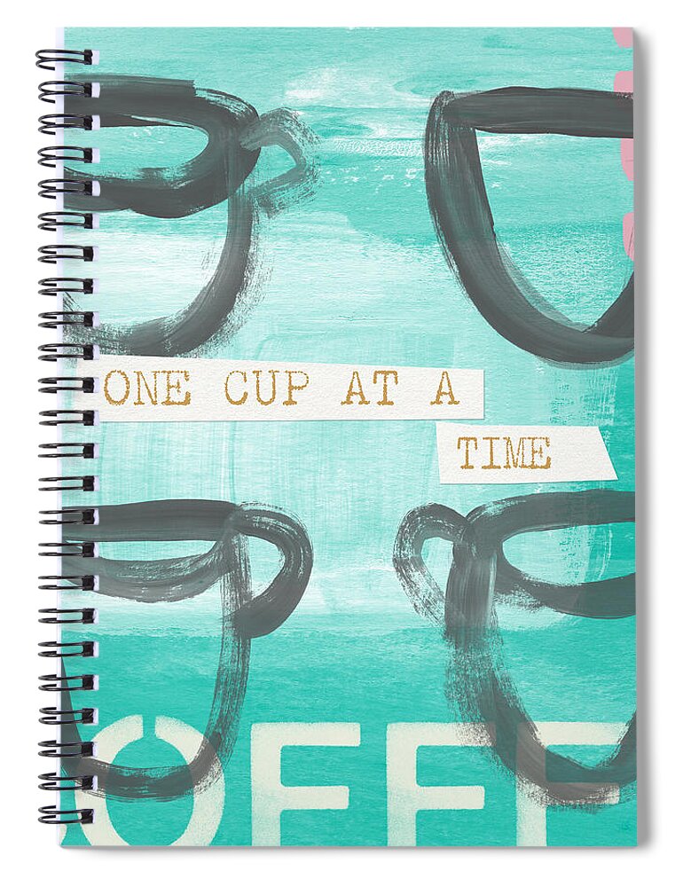 Coffee Spiral Notebook featuring the painting One Cup At A Time in blue- Art by Linda Woods by Linda Woods