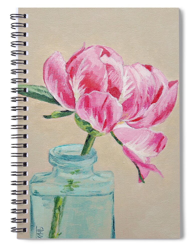 Color Spiral Notebook featuring the painting One Peony by Masha Batkova