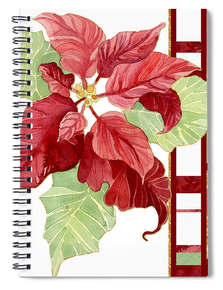 Modern Spiral Notebook featuring the painting One Perfect Poinsettia Flower w Modern Stripes by Audrey Jeanne Roberts
