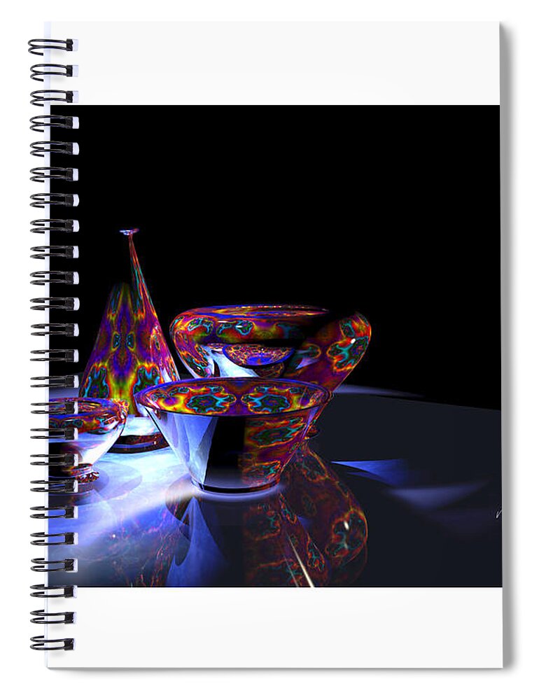 Glass Spiral Notebook featuring the mixed media One Vase and Three Bowls by Paul Gaj
