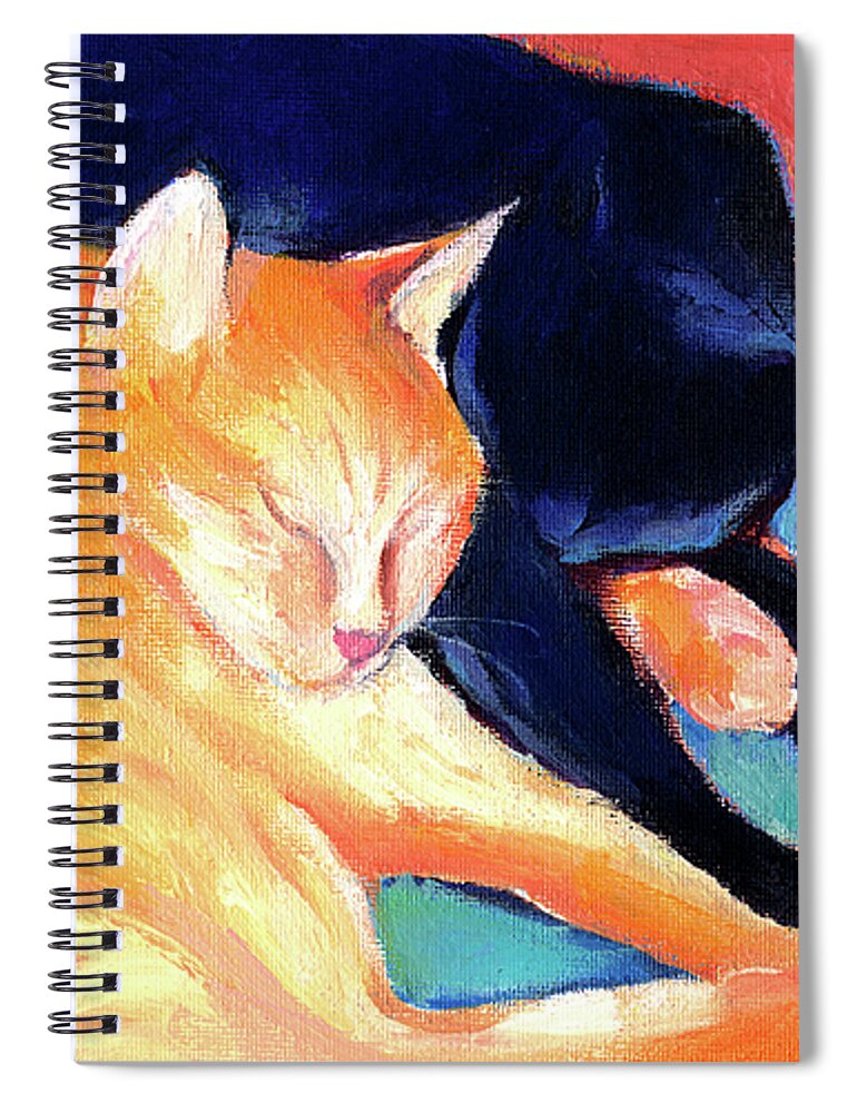 Orange Tabby Cat Painting Spiral Notebook featuring the painting Orange and Black tabby cats sleeping by Svetlana Novikova