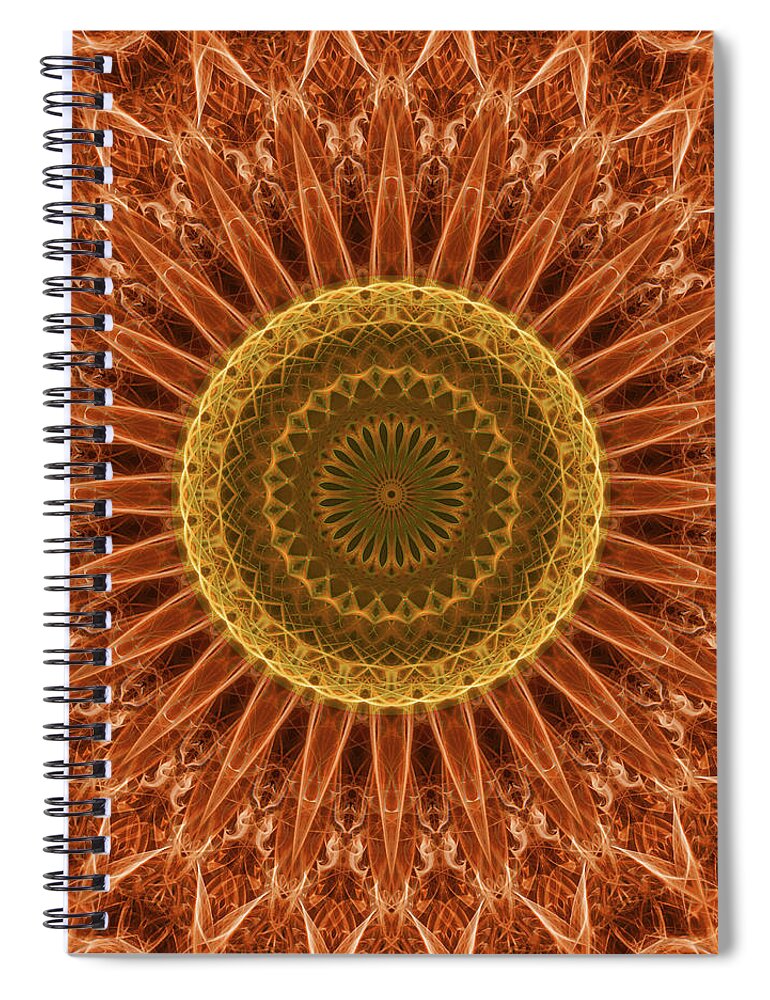 Mandala Spiral Notebook featuring the digital art Orange and golden mandala by Jaroslaw Blaminsky