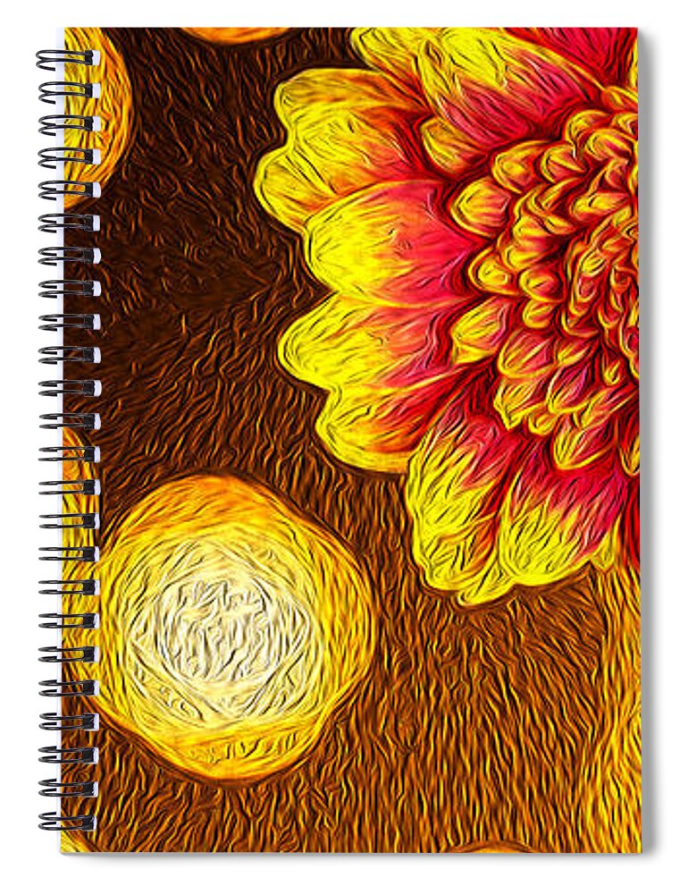 Abstract Spiral Notebook featuring the photograph Orange and Red Chrysanthemum Oil Painting Art by John Williams